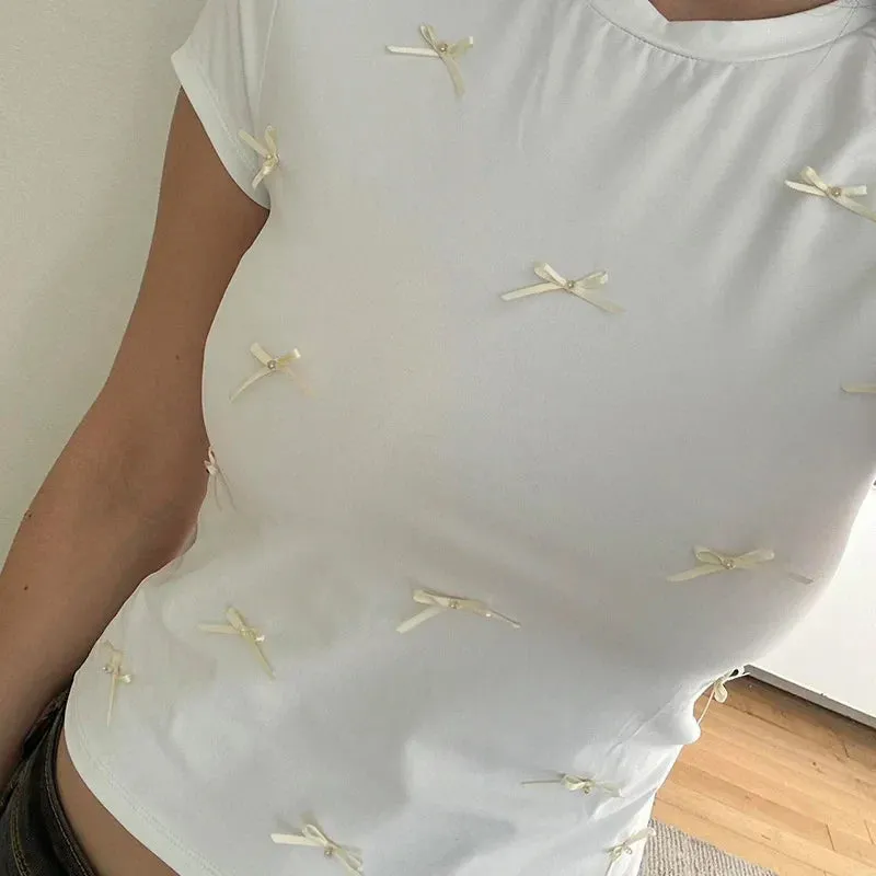 White Bow Stylish Applique Top