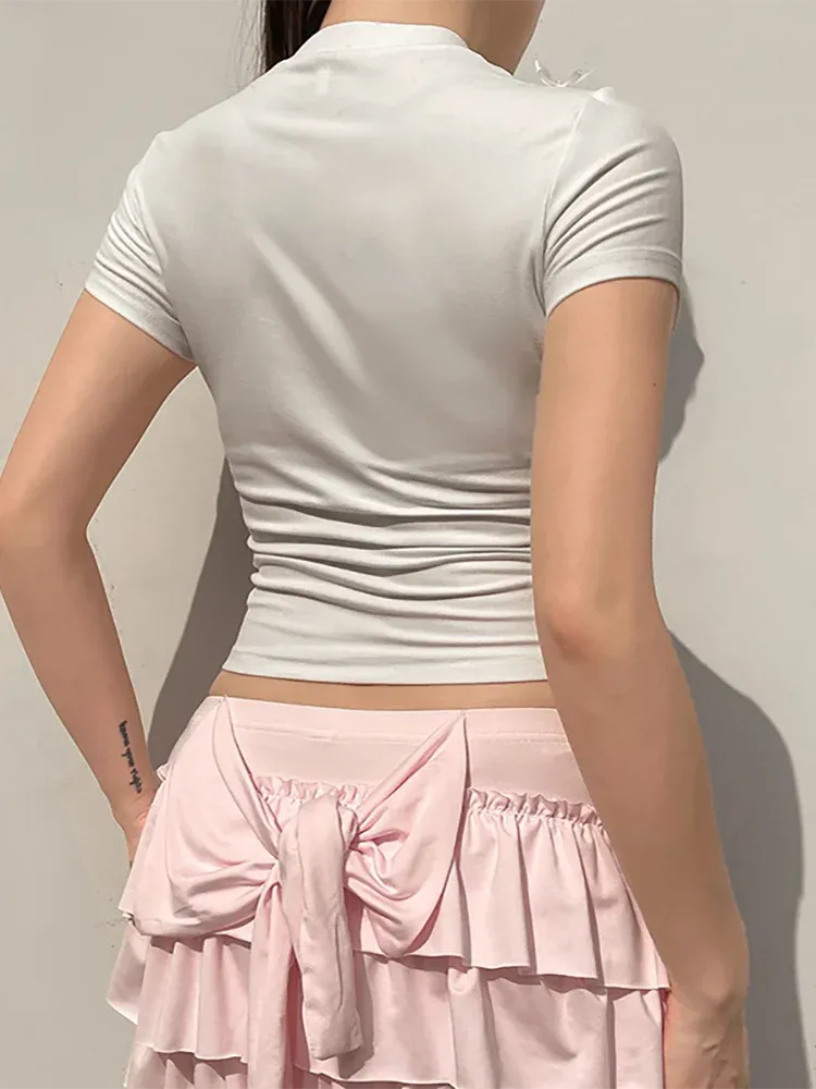 White Bow Stylish Applique Top