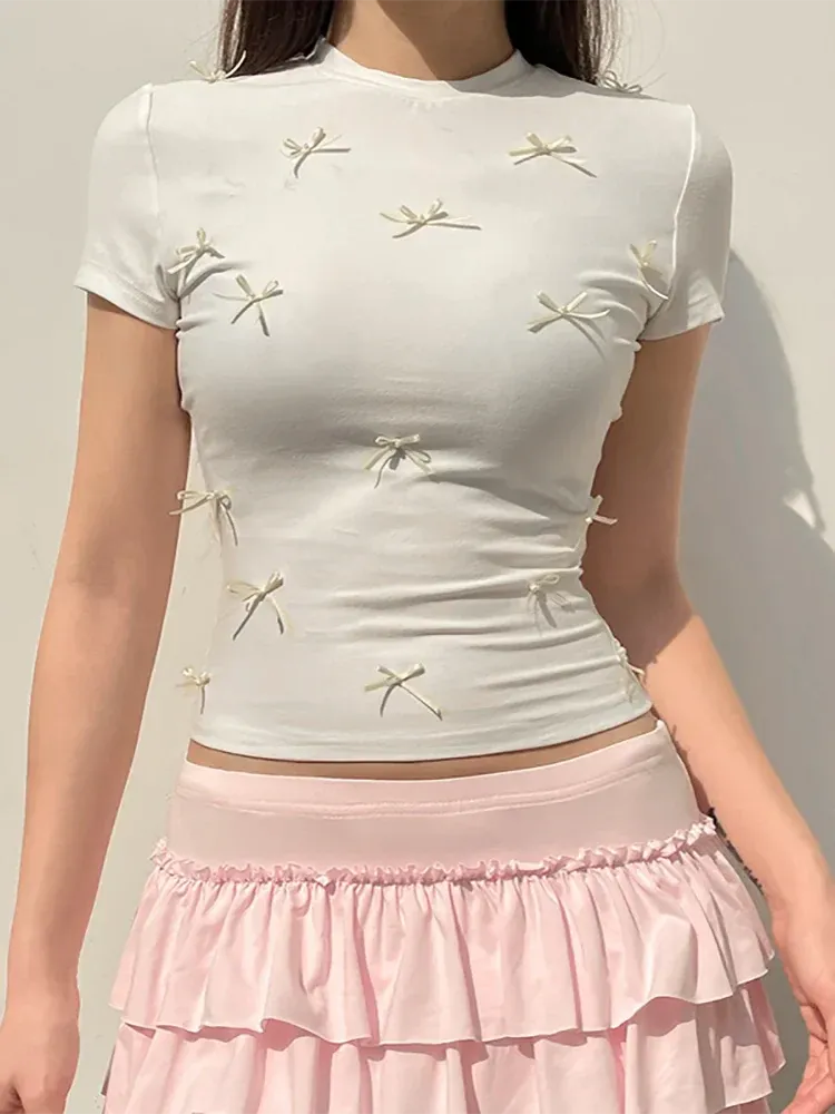 White Bow Stylish Applique Top