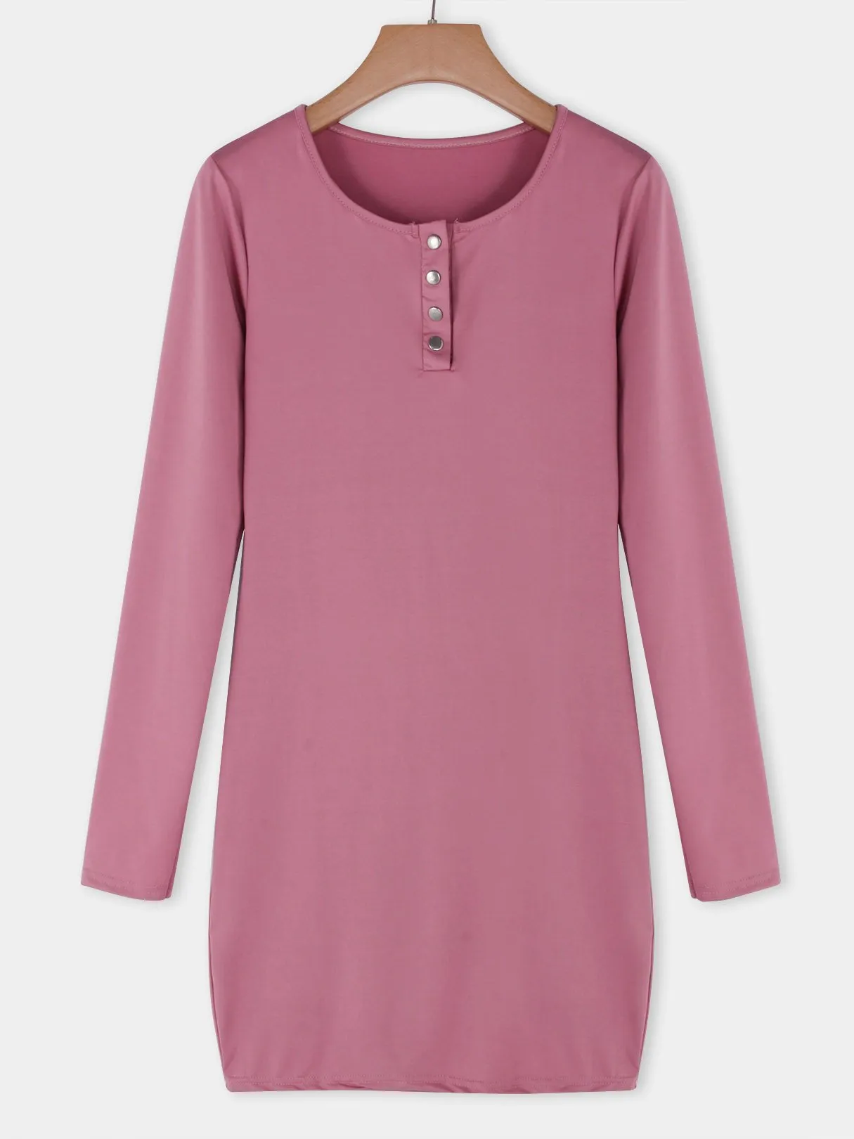 Wholesale Pink Long Sleeve Plain Mini Dress