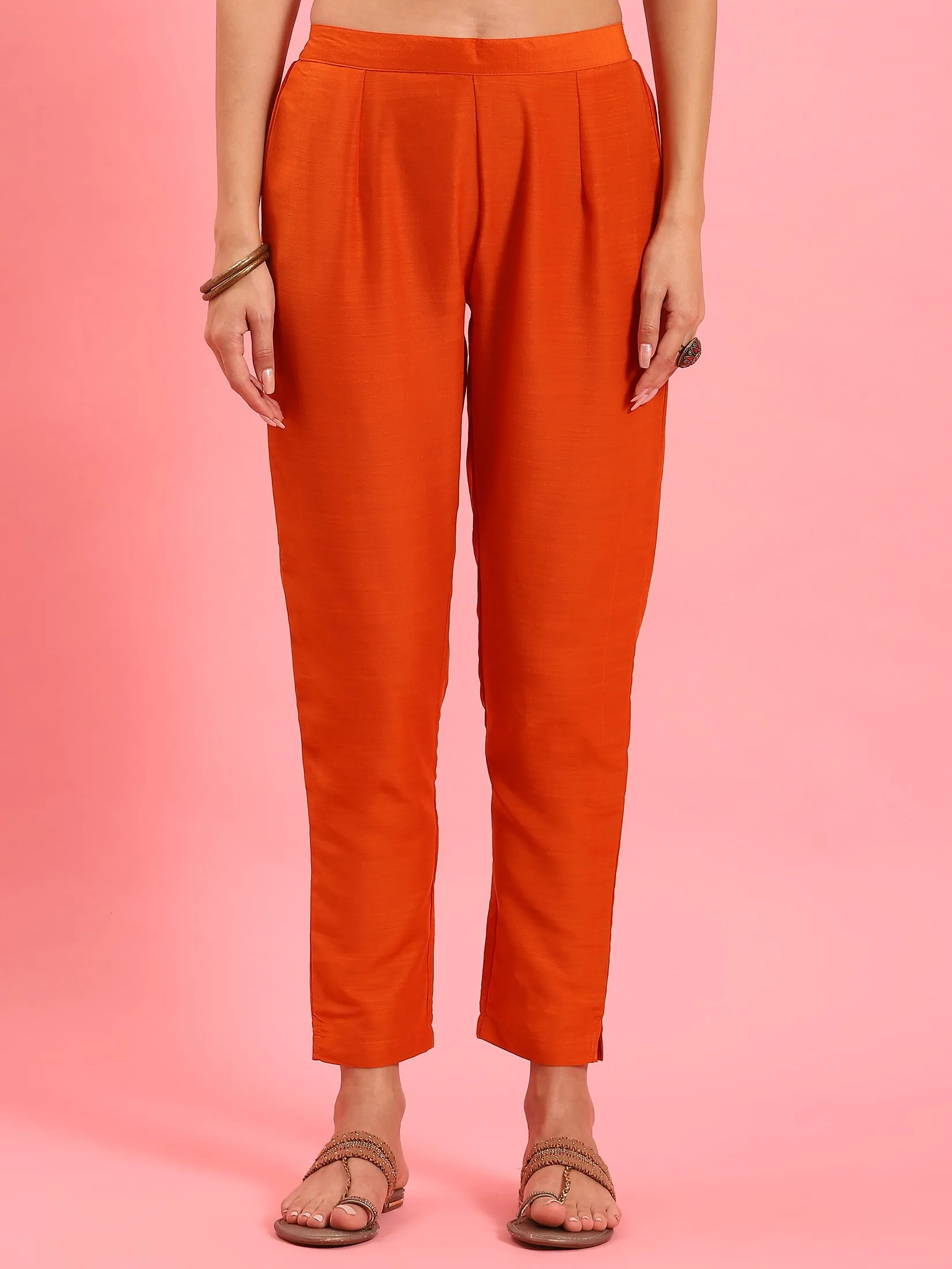 Women Orange Ornamental Printed Kurta Trouser Dupatta