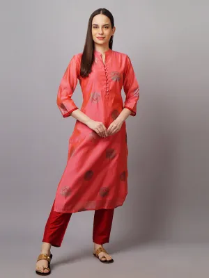 Women Pink Ornamental Printed Kurta With Trouser