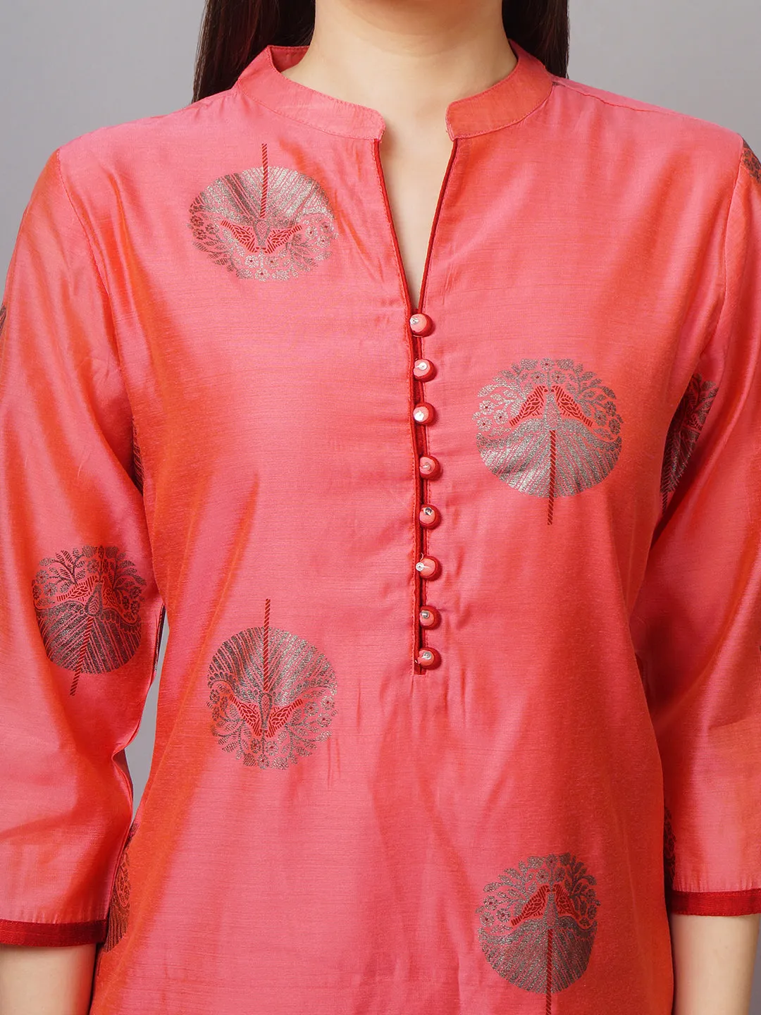 Women Pink Ornamental Printed Kurta With Trouser