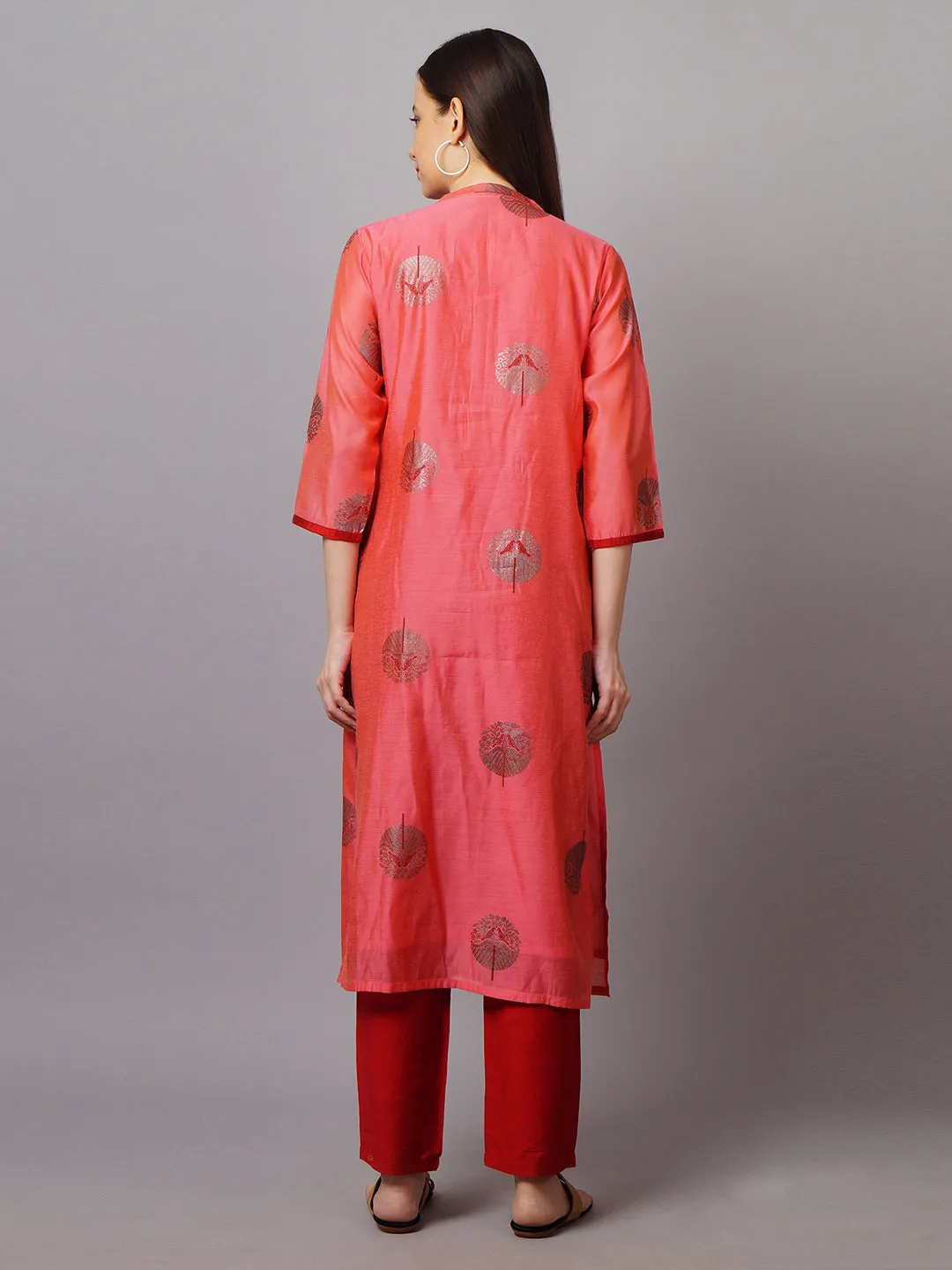 Women Pink Ornamental Printed Kurta With Trouser