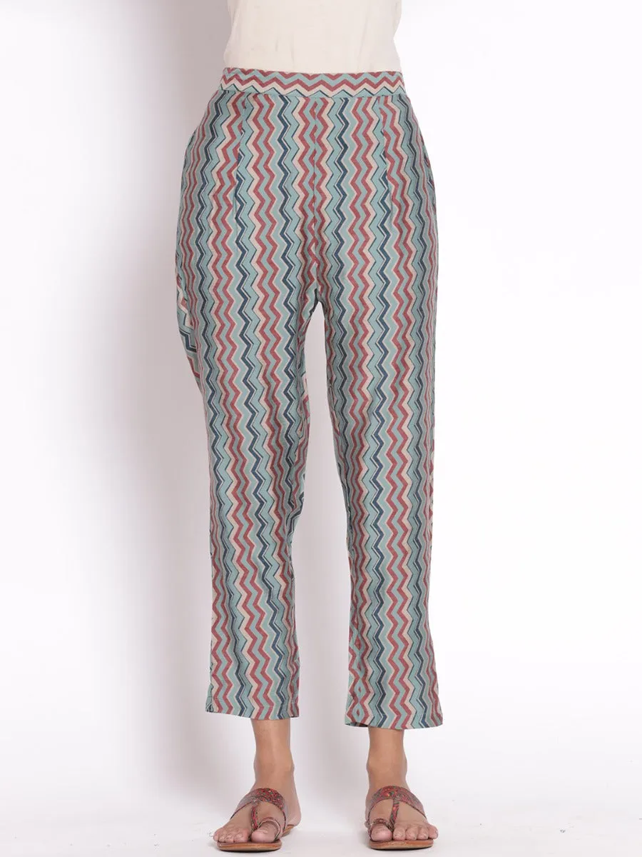 Women Sky Blue Ornamental Printed Kurta Trouser Dupatta