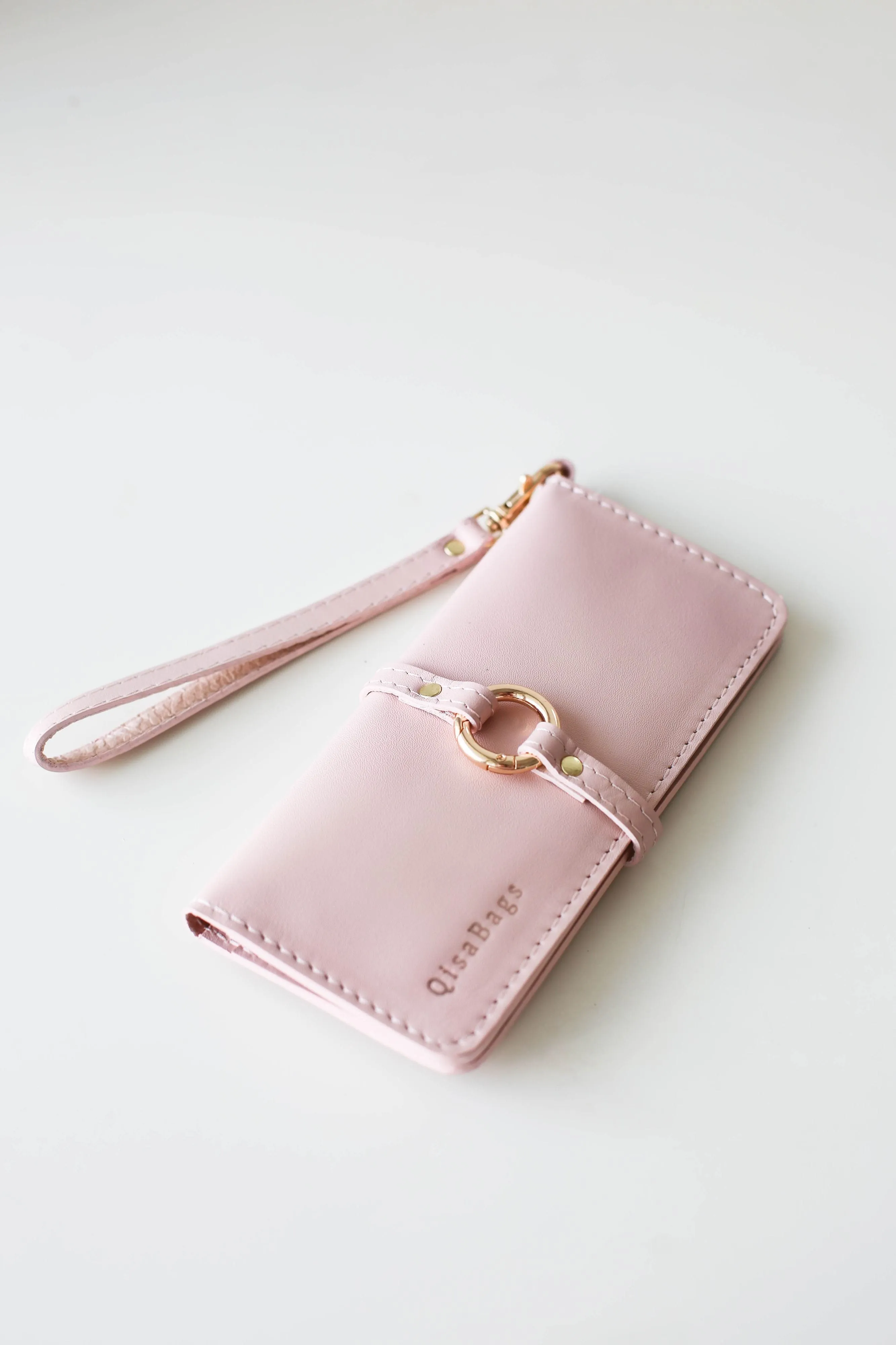 Women's Bifold Pink Leather Wallet - N01 - Ring Closure
