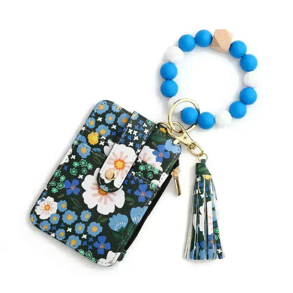 Women's Flora Print Tassel Leather Card Holder Wallet