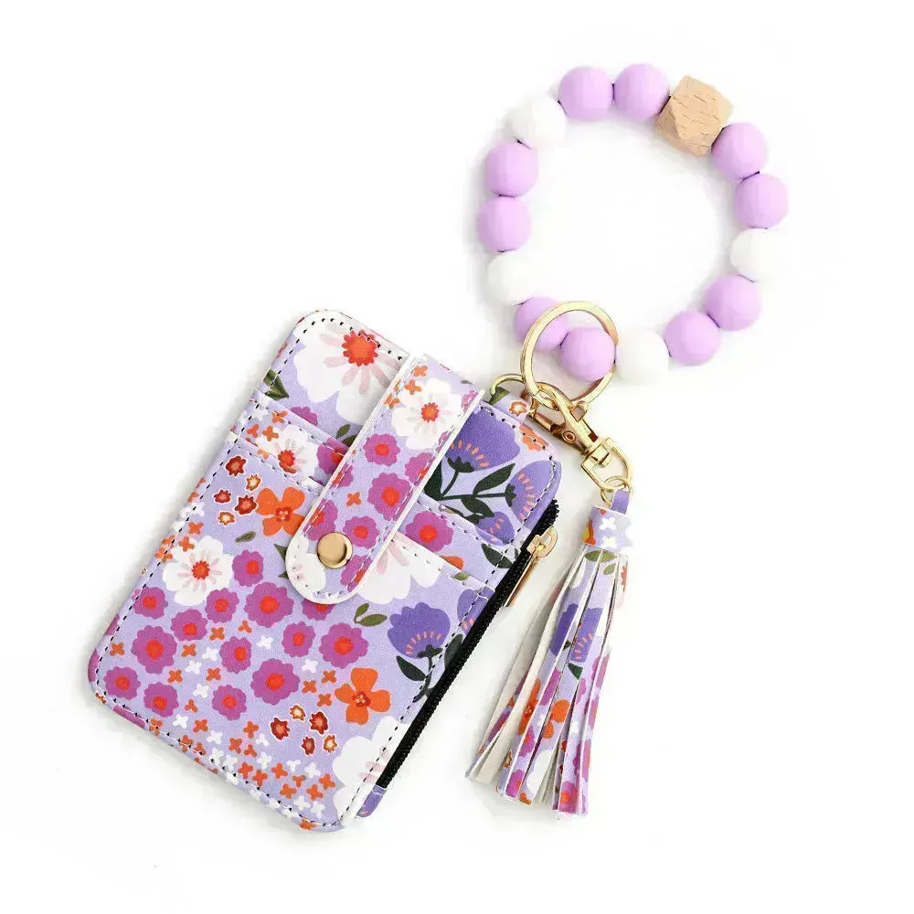 Women's Flora Print Tassel Leather Card Holder Wallet