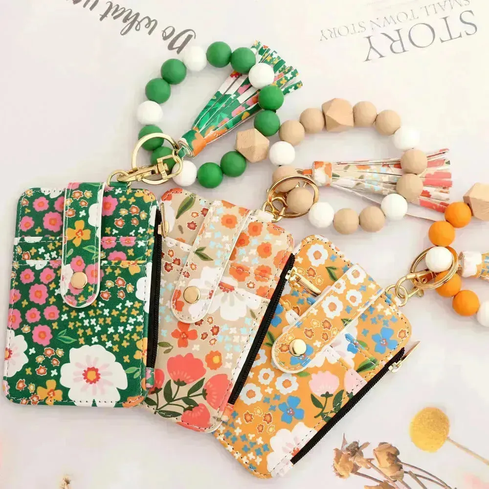 Women's Flora Print Tassel Leather Card Holder Wallet