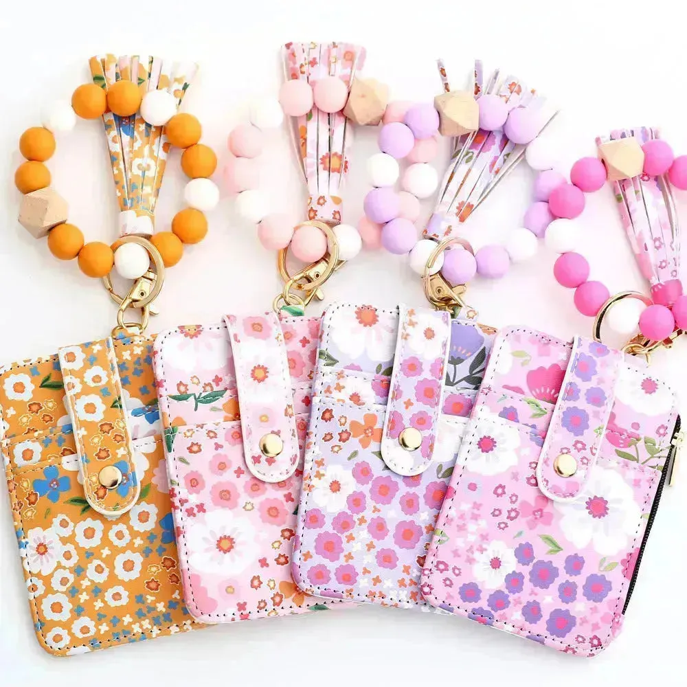 Women's Flora Print Tassel Leather Card Holder Wallet