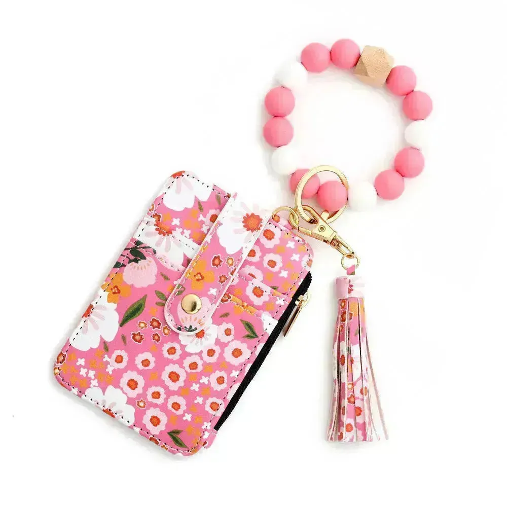 Women's Flora Print Tassel Leather Card Holder Wallet