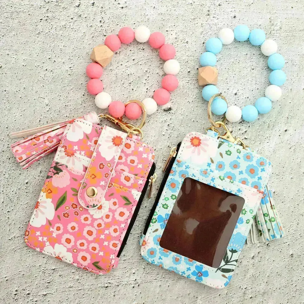Women's Flora Print Tassel Leather Card Holder Wallet