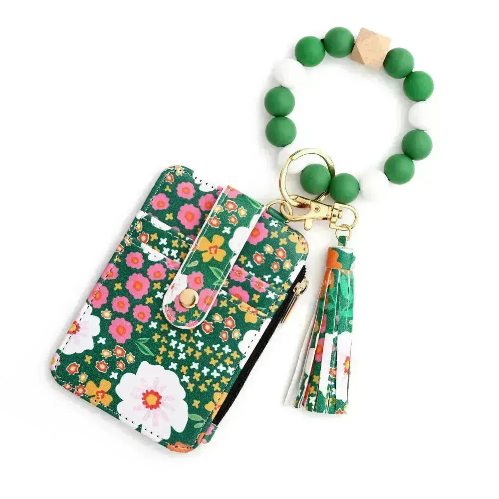 Women's Flora Print Tassel Leather Card Holder Wallet