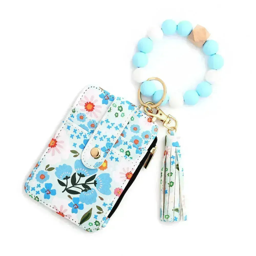 Women's Flora Print Tassel Leather Card Holder Wallet