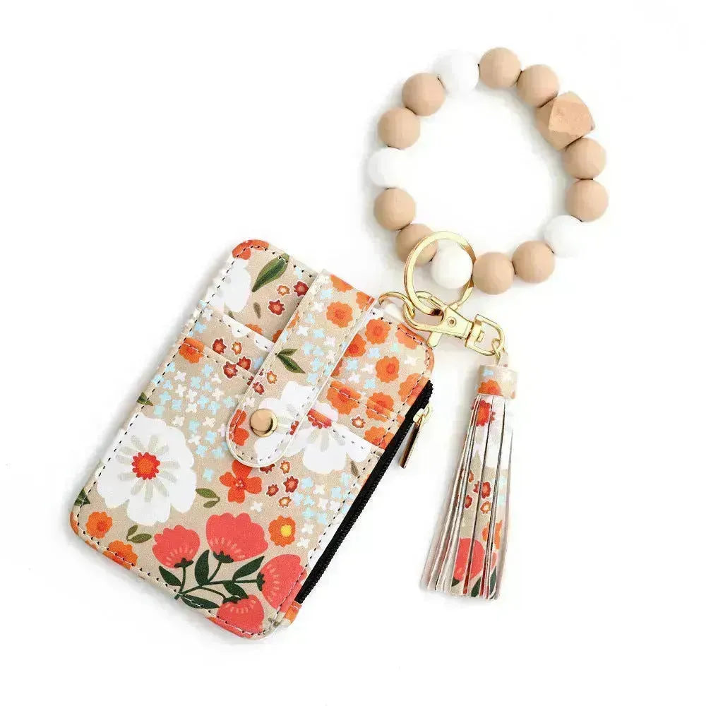 Women's Flora Print Tassel Leather Card Holder Wallet