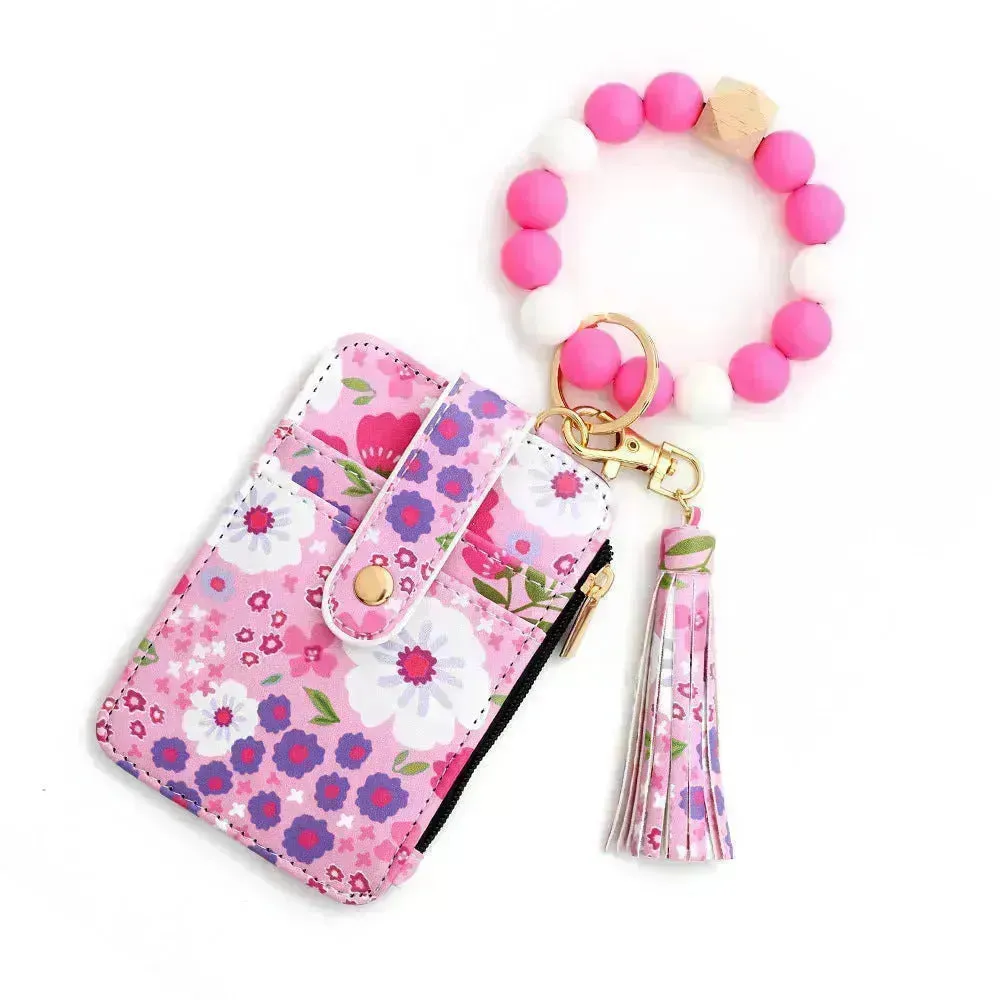 Women's Flora Print Tassel Leather Card Holder Wallet