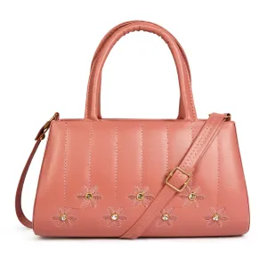 Women's Pleated Sling Bag With Handle - Peach