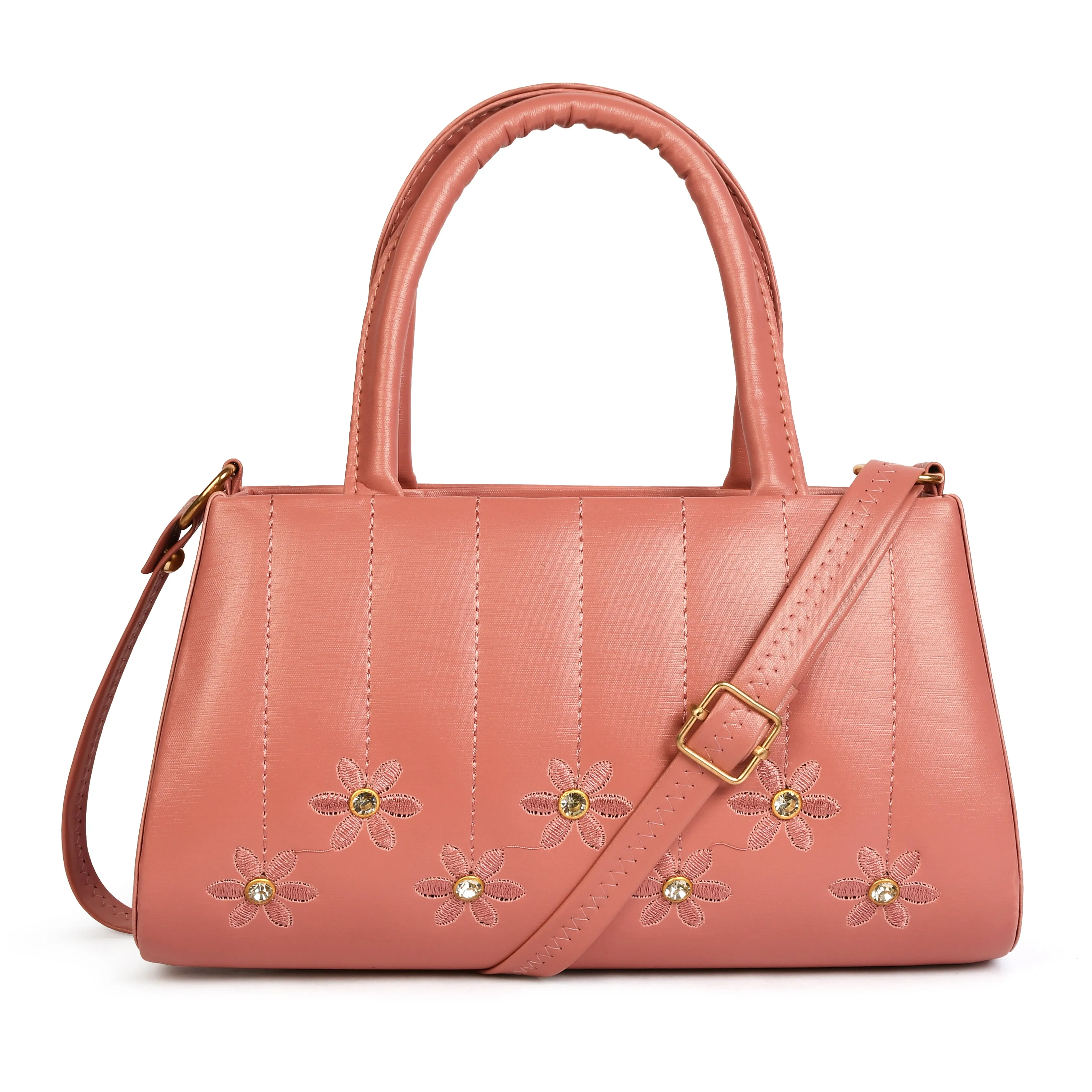 Women's Pleated Sling Bag With Handle - Peach
