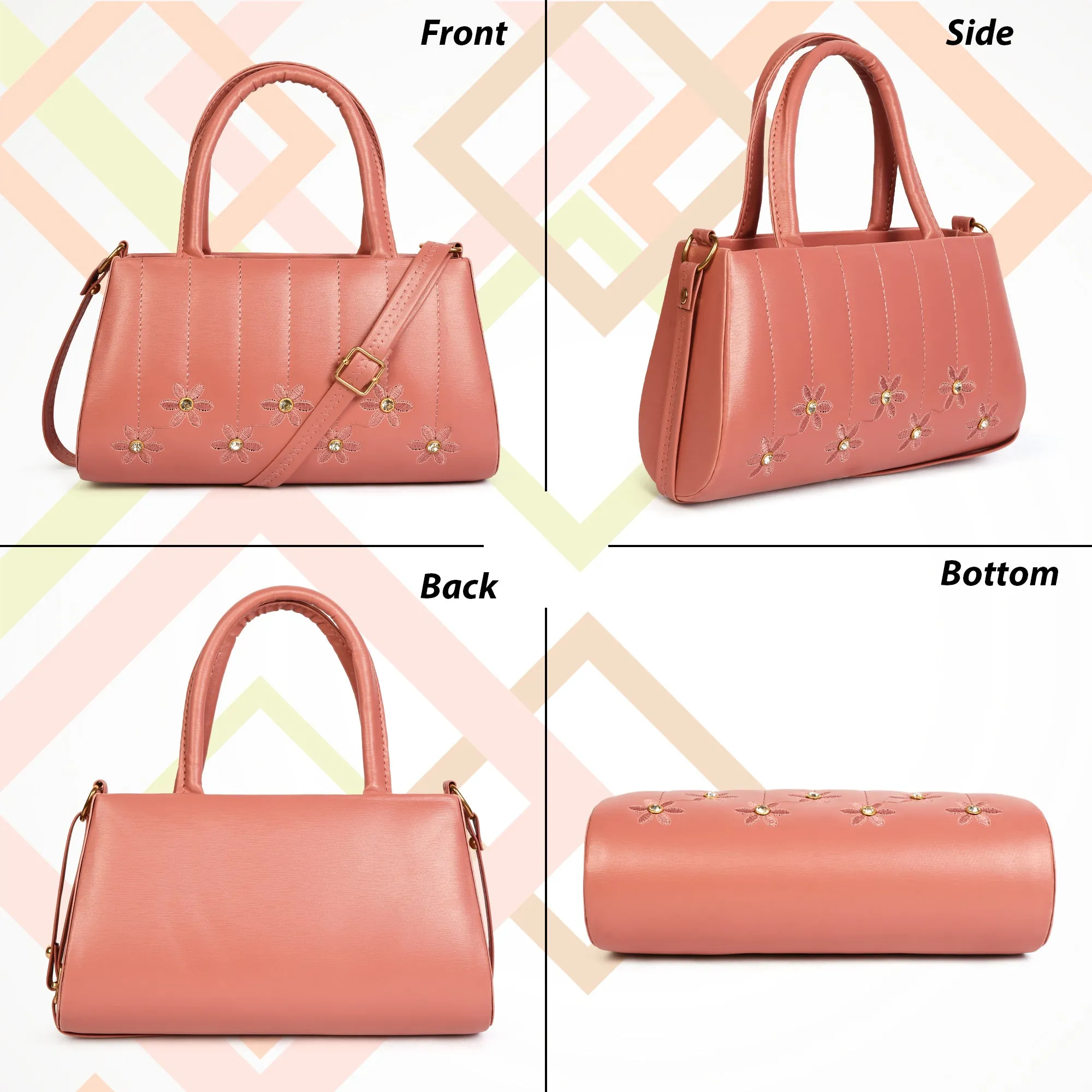 Women's Pleated Sling Bag With Handle - Peach