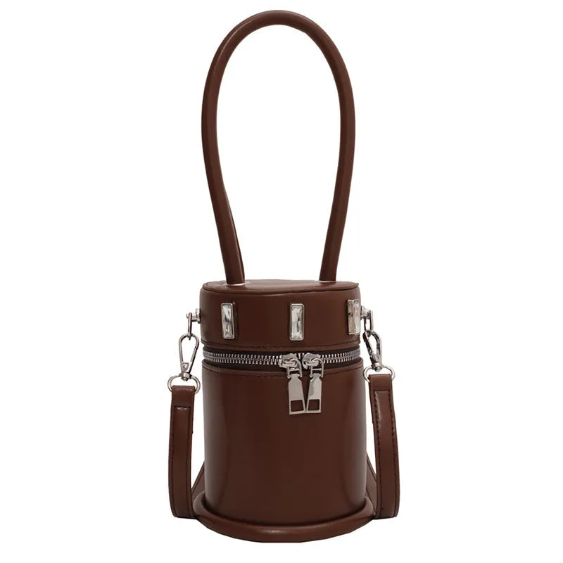 Women's PU Leather Small Messenger Cylinder Shoulder Handbag