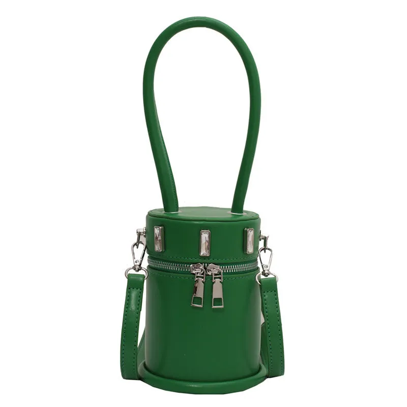 Women's PU Leather Small Messenger Cylinder Shoulder Handbag