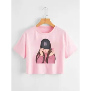Womens Stylish Crop Printed Tshirt