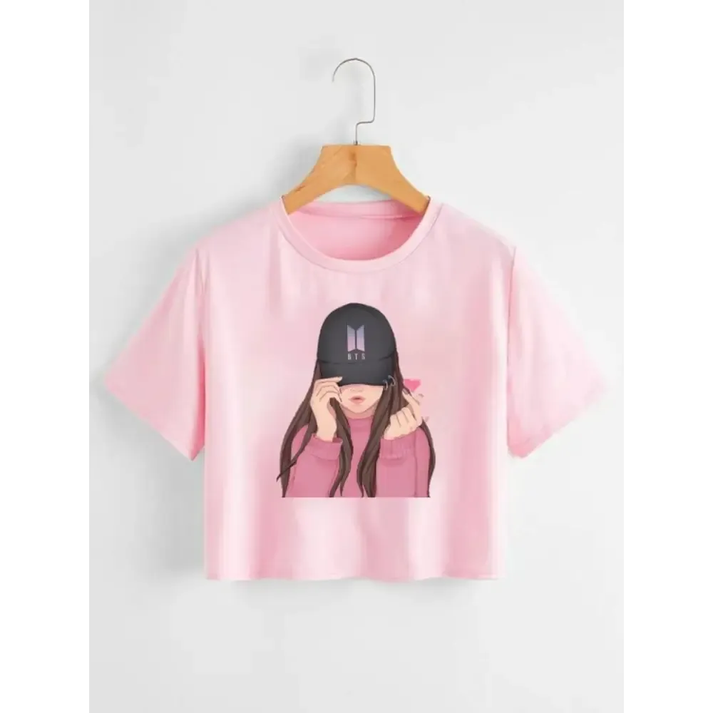 Womens Stylish Crop Printed Tshirt