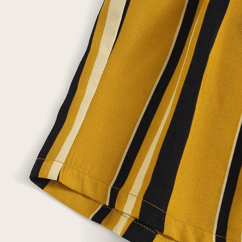 Women's Summer Belted Elastic Striped High-Waist Shorts
