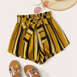 Women's Summer Belted Elastic Striped High-Waist Shorts