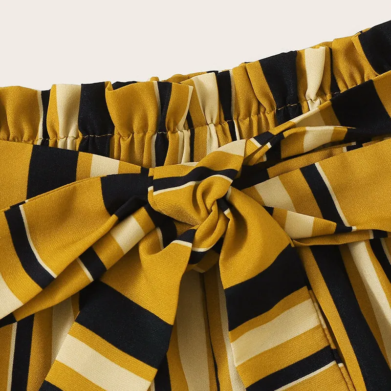 Women's Summer Belted Elastic Striped High-Waist Shorts