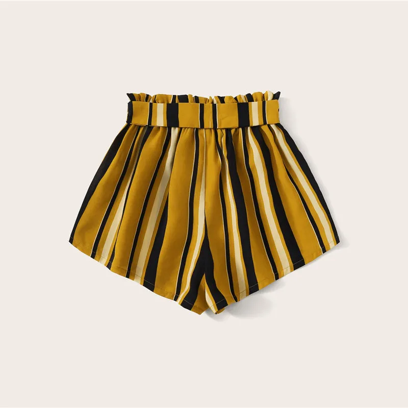 Women's Summer Belted Elastic Striped High-Waist Shorts