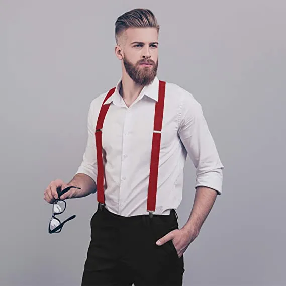 X-shaped Adjustable Suspender with 4 Clips - RED
