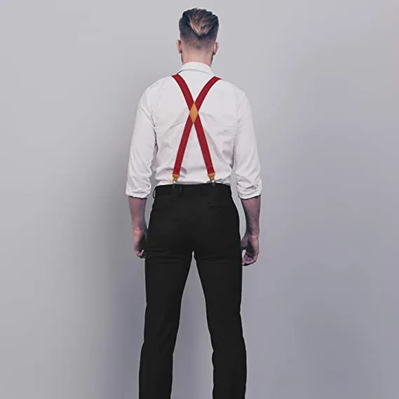 X-shaped Adjustable Suspender with 4 Clips - RED
