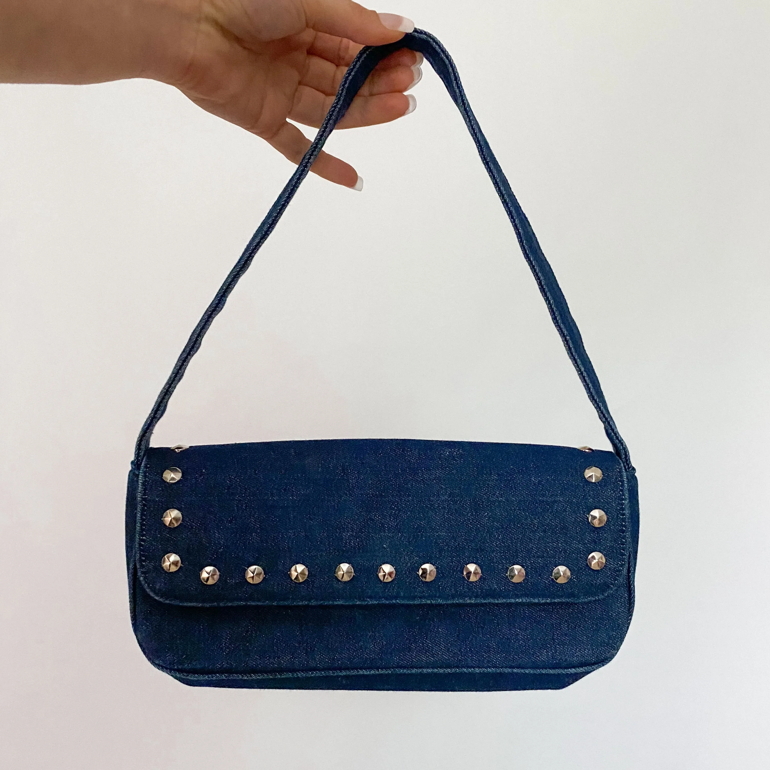 Y2K Denim Studded Shoulder Bag