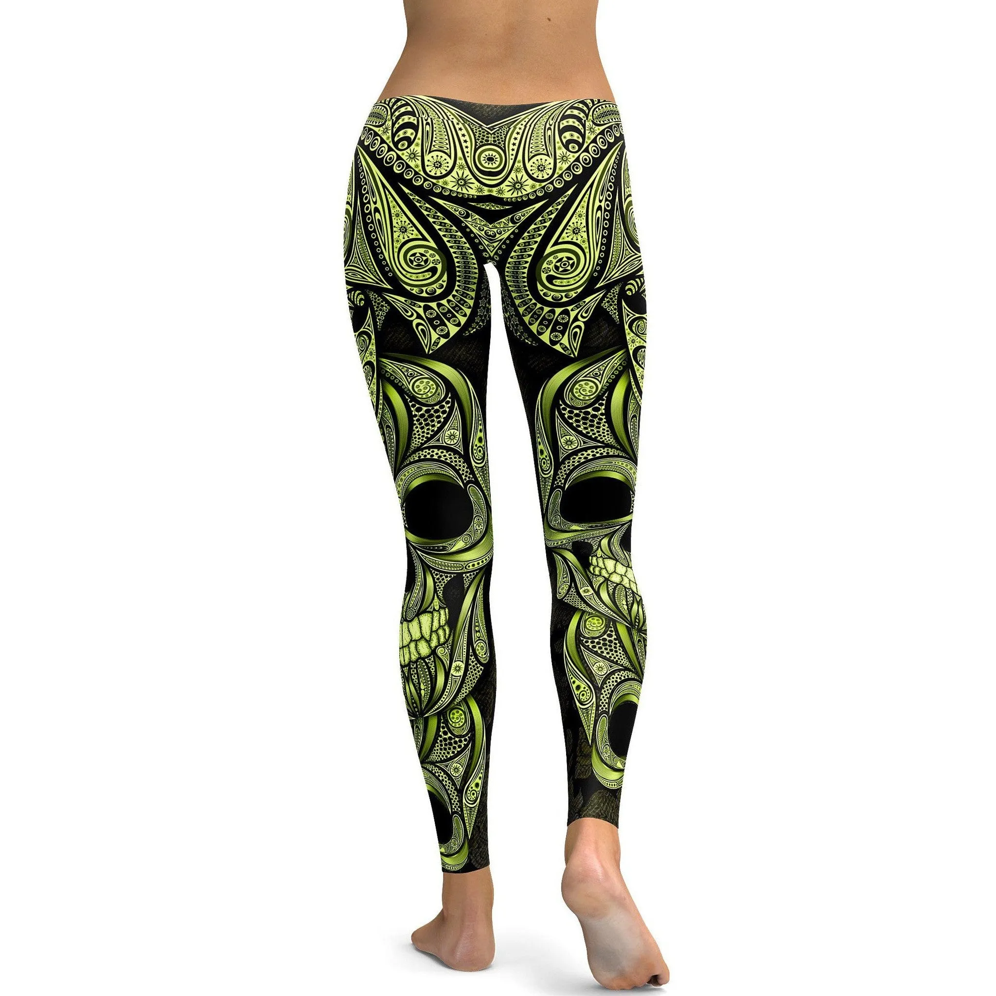 Yellow Ornamental Skull Leggings