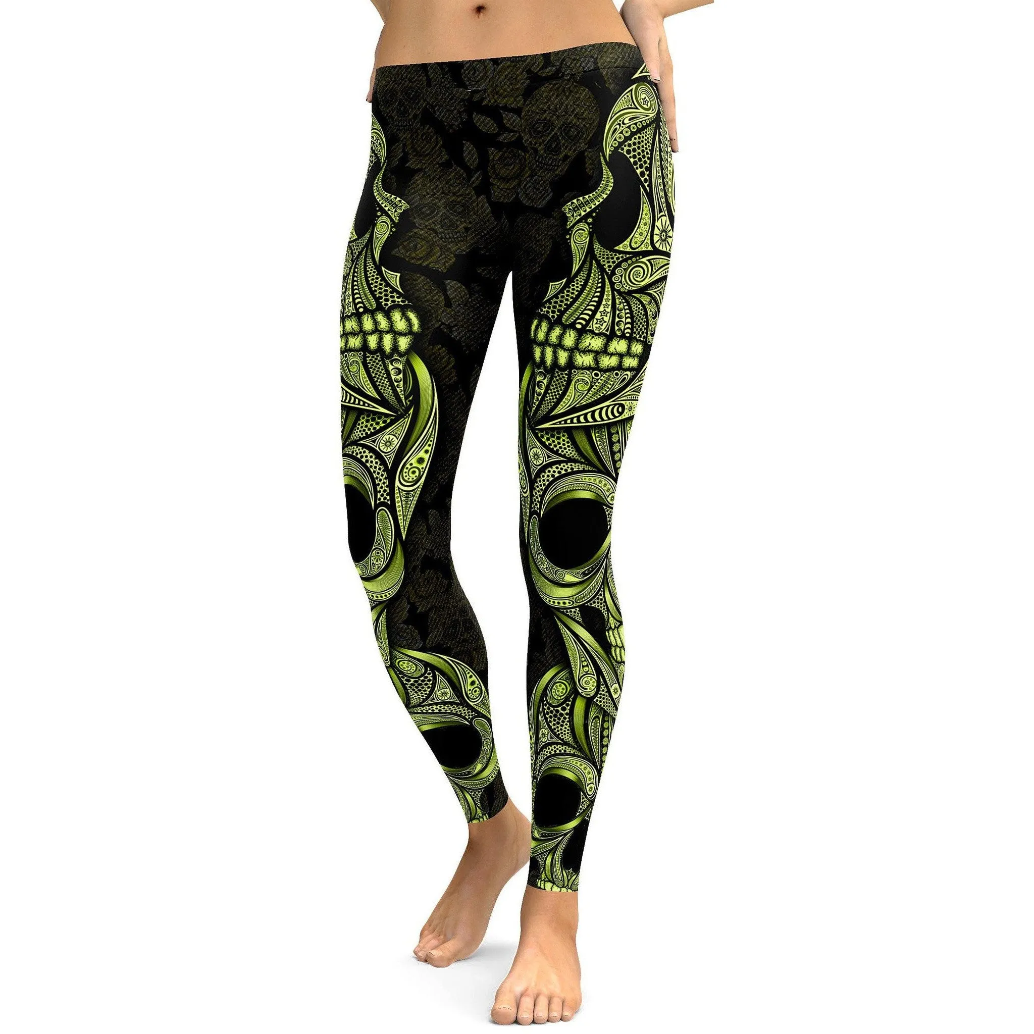 Yellow Ornamental Skull Leggings