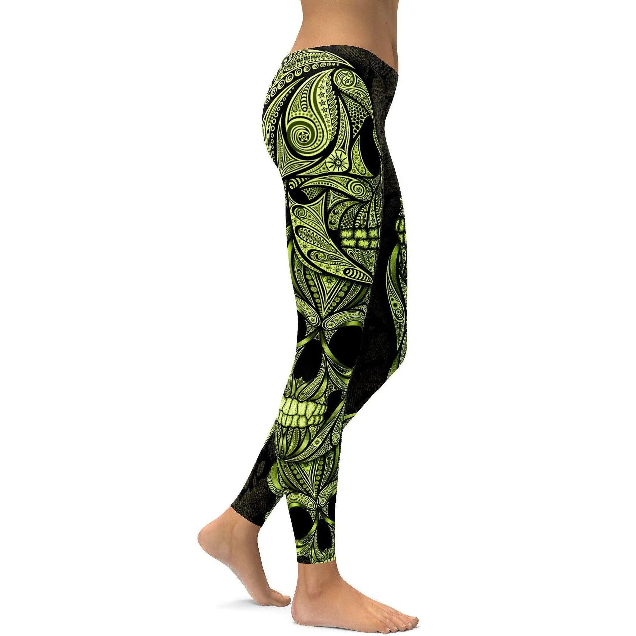 Yellow Ornamental Skull Leggings
